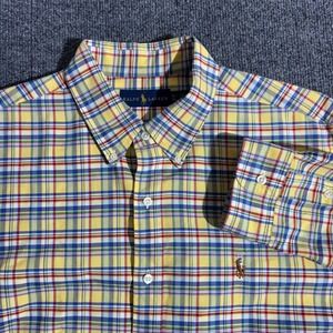 Ralph Lauren Mens XL Yellow Plaid Cotton Button Down Long Sleeve Flesh Pony